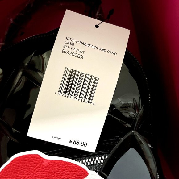 NWT Betsey Johnson 2pc Black Patent Cat Backpack & Floral Card Case Gift Set - Picture 7 of 8